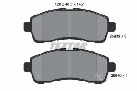 Комплект гальмівних колодок передн, FORD FIESTA VI MAZDA 2 1.3-1.6D 07.07-06.15 TEXTAR 2593901