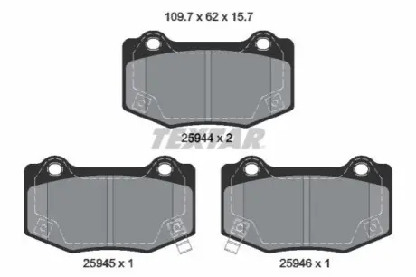 Комплект гальмівних колодок задн, CADILLAC ATS CHEVROLET CAMARO, CORVETTE 2.0/3.6/6.2 01.11 TEXTAR 2594401