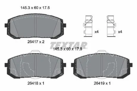 Комплект гальмівних колодок передн (з комплектуючими), HYUNDAI ELANTRA VII, SONATA VIII, TUCSON KIA OPTIMA 1.6-2.5 01.20 TEXTAR 2641701 Купити в Україні