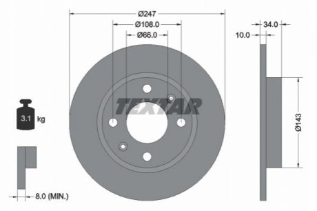 Тормозной диск - (424689, 4246A5, 424995) TEXTAR 92029803 (фото 1)