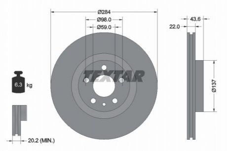 Тормозной диск - (164102202300, 1641022023, 46776742) TEXTAR 92046803 (фото 1)