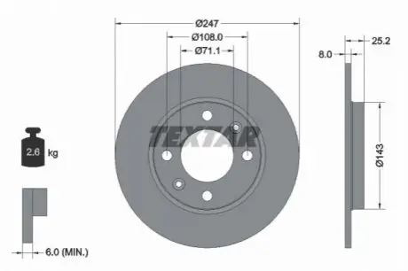 Диск гальмівний задн Лів/Прав CITROEN SAXO, XSARA, ZX PEUGEOT 106 II, 206, 306 1.4-2.0D 03.91 TEXTAR 92055003