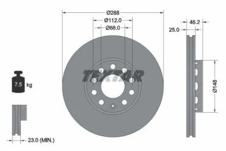Диск гальмівний (передній) Skoda Superb/VW Passat (288x25) PRO+ TEXTAR 92057605