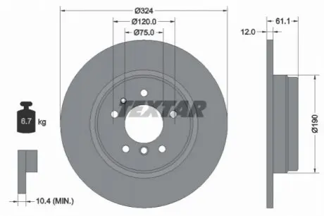 Диск гальмівний задн Лів/Прав BMW 7 (E38), 8 (E31) 2.5D-5.4 01.90-11.01 TEXTAR 92058400