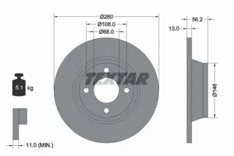 Диск гальмівний передн Лів/Прав AUDI 80 B4 1.6/1.9D/2.0 09.91-01.96 TEXTAR 92060400