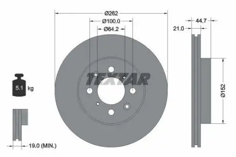 Диск гальмівний передн Лів/Прав HONDA CITY V, CIVIC IV, CIVIC V, CIVIC VI, CIVIC VII, CRX II, CRX III, INSIGHT, INTEGRA, JAZZ, JAZZ III, JAZZ IV LOTUS ELISE MG ZR, ZS 1.1-2.0D 01.88 TEXTAR 92060903