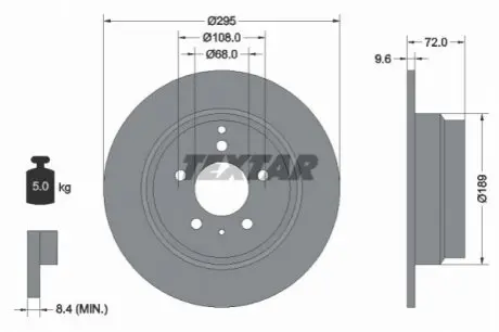 Диск гальмівний задн Лів/Прав VOLVO 850, C70 I, S70, V70 I 2.0-2.5D 06.91-10.05 TEXTAR 92066803