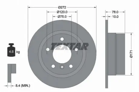 Диск гальмівний задн Лів/Прав BMW 3 (E36) 1.6-2.5 01.94-08.00 TEXTAR 92072303