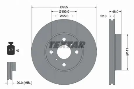 Диск гальмівний передн Лів/Прав GREAT WALL VOLEEX C20R TOYOTA COROLLA 1.3-2.0D 05.92 TEXTAR 92077203