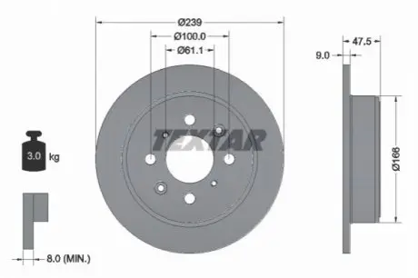 Диск гальмівний (задній) Honda Civic 91-01 (239x9) TEXTAR 92077903
