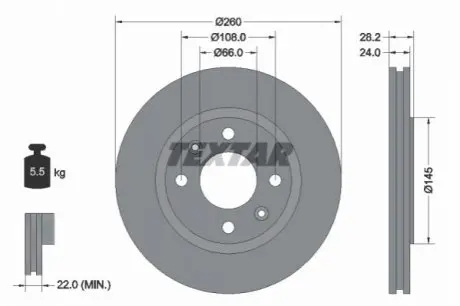 Диск гальмівний передн Лів/Прав PEUGEOT 406 1.6/1.8/1.9D 11.95-10.04 TEXTAR 92078603