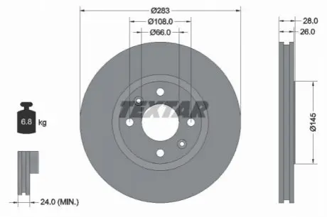 Диск гальмівний передн Лів/Прав CITROEN XANTIA PEUGEOT 406 1.9D-3.0 06.95-12.04 TEXTAR 92078703