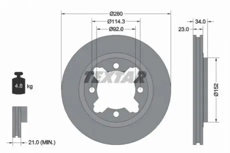 Диск гальмівний передн Лів/Прав CITROEN AXEL HONDA ACCORD IV, ACCORD V ROVER 600 I 0.7-2.3 10.81-06.99 TEXTAR 92081500