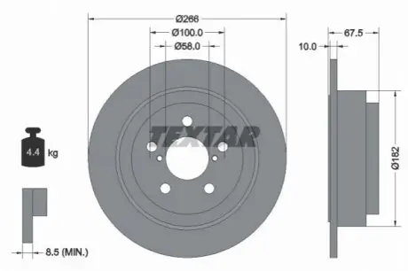 Диск гальмівний задн Лів/Прав SUBARU FORESTER, IMPREZA, LEGACY I, LEGACY II, LEGACY III, LEGACY OUTBACK, REX II 0.7-2.5 08.82-10.12 TEXTAR 92082000