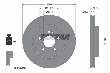 Диск гальмівний передн Лів/Прав MERCEDES M (W163) 2.3-4.3 02.98-06.05 TEXTAR 92089905