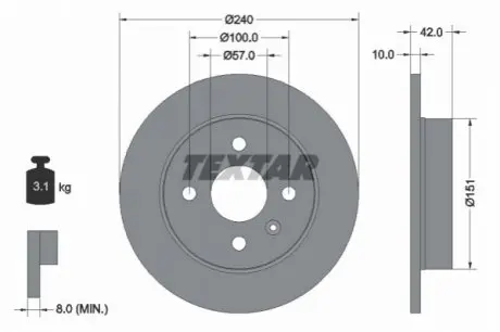 Диск гальмівний задн Лів/Прав (без маточини) CHEVROLET ASTRA, CORSA OPEL ASTRA G, ASTRA G CLASSIC, ASTRA H, ASTRA H CLASSIC, ASTRA H GTC, MERIVA A 1.2-2.0D 08.94 TEXTAR 92092003