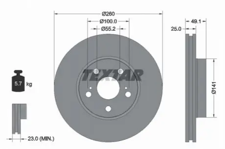Диск гальмівний передн Лів/Прав TOYOTA AVENSIS, CORONA 1.6-2.0D 10.91-02.03 TEXTAR 92096903