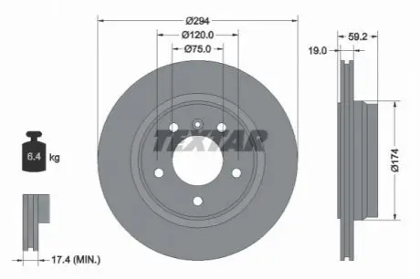 Диск гальмівний задн Лів/Прав BMW 3 (E46) 1.9-2.8 02.98-12.07 TEXTAR 92097303