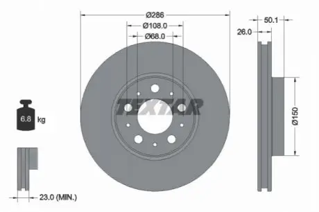 Диск гальмівний передн Лів/Прав VOLVO S60 I, S80 I, V70 II, XC70 I 2.0-3.0 05.98-04.10 TEXTAR 92100503