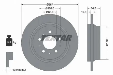 Диск гальмівний задн Лів/Прав (без маточини) VOLVO S60 I, S70, S80 I, S80 II, V70 I, V70 II, XC70 I 2.0-3.0 12.95-04.10 TEXTAR 92100703
