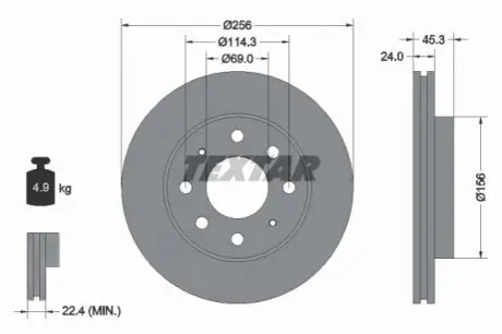 Диск гальмівний передн Лів/Прав VOLVO S40 I, V40 HYUNDAI SANTAMO KIA JOICE MITSUBISHI CARISMA, GALANT VI, GALANT VII, GALANT VIII, LANCER V, SANTAMO, SAPPORO III, SPACE 1.3-2.5 06.87-06.06 TEXTAR 92103903