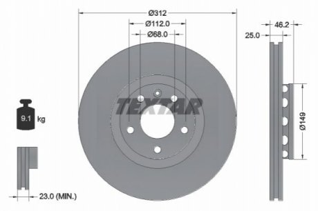 Гальмівний диск - (L8E0615301R, 3B0615301B, 4B0615301A) TEXTAR 92106105 (фото 1)