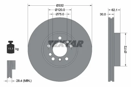 Диск гальмівний передн Лів/Прав BMW X3 (E83), X5 (E53) 3.0/3.0D/4.4 01.00-08.11 TEXTAR 92107205