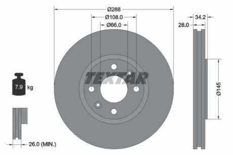 Тормозной диск - (1606308780, 4246R6, 4246T8) TEXTAR 92107800 (фото 1)