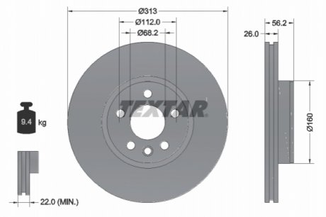 Тормозной диск - (1108038, 7M3615301, YM211125AA) TEXTAR 92109905 (фото 1)