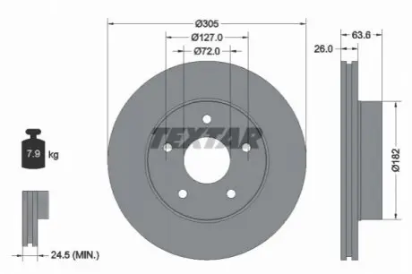 Диск гальмівний передн Лів/Прав JEEP GRAND CHEROKEE II 2.7D-4.7 09.98-09.05 TEXTAR 92113600