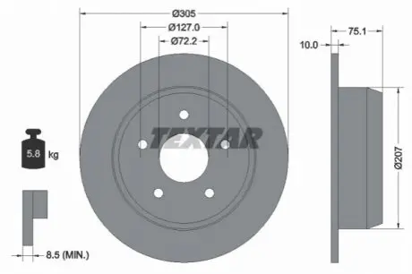 Диск гальмівний задн Лів/Прав JEEP CHEROKEE, GRAND CHEROKEE II 2.5-4.7 01.88-09.05 TEXTAR 92113700