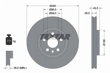 Диск гальмівний передн Лів/Прав CITROEN C8, JUMPY I FIAT SCUDO, ULYSSE LANCIA PHEDRA PEUGEOT 807, EXPERT 1.6-2.2D 10.95 TEXTAR 92115003