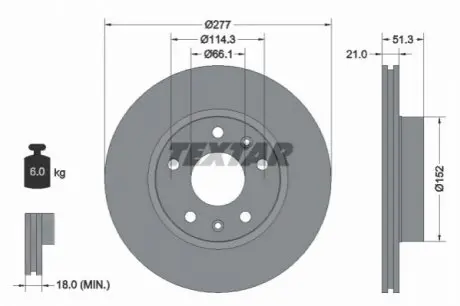 Диск гальмівний передн Лів/Прав LAND ROVER FREELANDER I 1.8/2.0D/2.5 02.98-10.06 TEXTAR 92115703