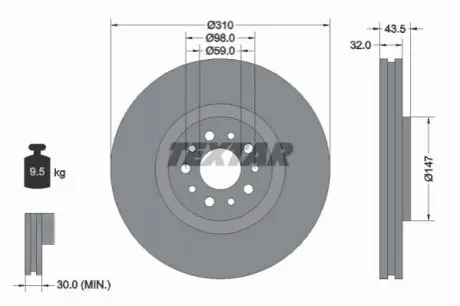 Диск гальмівний передн Лів/Прав CITROEN C8 FIAT ULYSSE LANCIA PHEDRA PEUGEOT 807 2.0D/2.2D/3.0 06.02 TEXTAR 92118100