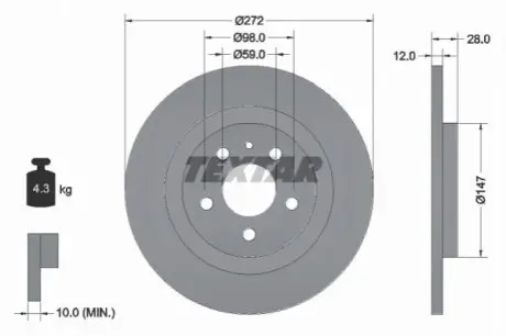 Диск гальмівний задн Лів/Прав CITROEN C8 FIAT ULYSSE LANCIA PHEDRA PEUGEOT 807 2.0-3.0 06.02 TEXTAR 92118203
