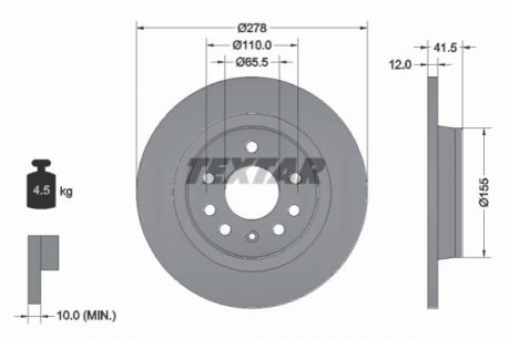 Тормозной диск - (12762290, 46836489, 569115) TEXTAR 92118503 (фото 1)