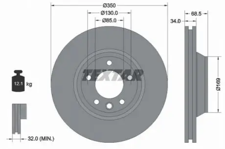 Диск гальмівний передн Лів AUDI Q7 PORSCHE CAYENNE, PANAMERA VW TOUAREG 2.0-6.0D 05.02 TEXTAR 92121700 Купити в Україні