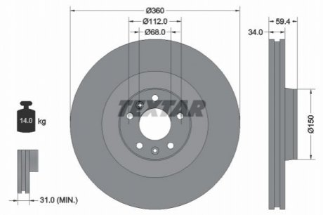 Тормозной диск - (3D0615301M, 4E0615301A, 4E0615301G) TEXTAR 92122203