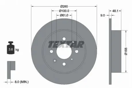 Диск гальмівний задн Лів/Прав HONDA CIVIC VI, CIVIC VII 1.3H-1.7D 01.97-12.05 TEXTAR 92125403