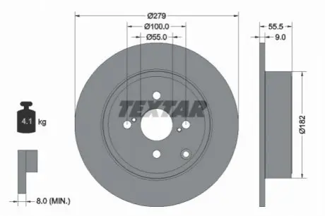 Диск гальмівний задн Лів/Прав TOYOTA COROLLA 1.4D/1.8/2.0D 01.01-10.07 TEXTAR 92126303