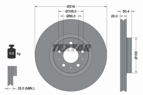 Тормозной диск - (30636074, 306360744, 30736406) TEXTAR 92126603 (фото 1)