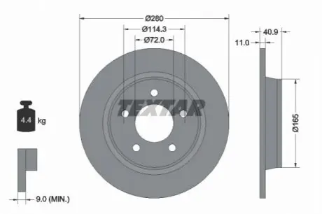 Диск гальмівний задн Лів/Прав MAZDA 3, 5 1.6D-2.3 10.03 TEXTAR 92130600