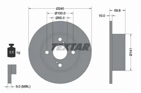 Диск гальмівний задн Лів/Прав TOYOTA COROLLA 1.4/1.6/1.9D 08.99-01.02 TEXTAR 92136000