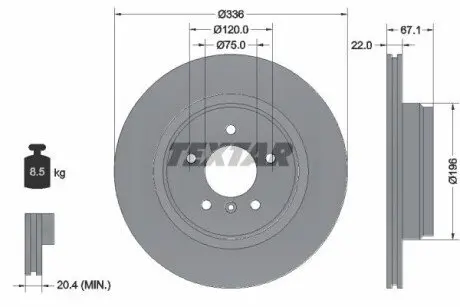 Диск гальмівний задн Лів/Прав BMW 3 (E90), 3 (E91), 3 (E92), 3 (E93), X1 (E84) 2.0D-3.0D 12.04-12.13 TEXTAR 92137905 Купити в Україні