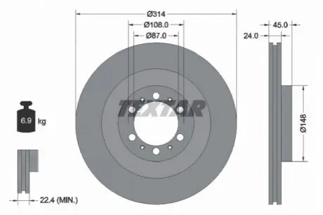 Диск гальмівний передн Лів/Прав MITSUBISHI L200, PAJERO II, PAJERO SPORT, PAJERO SPORT I PEUGEOT 406 1.8-3.5 12.90 TEXTAR 92144803