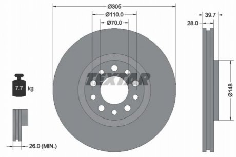 Тормозной диск - (46843608, 51912591, 51760621) TEXTAR 92145003 (фото 1)