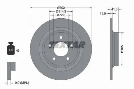 Диск гальмівний задн Лів/Прав MAZDA 5 1.6D-2.3 02.05 TEXTAR 92148200