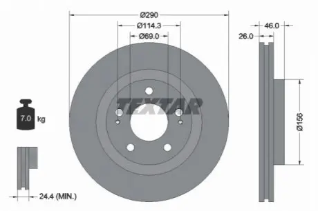 Диск гальмівний передн Лів/Прав (без маточини) MITSUBISHI GRANDIS 2.0D/2.4 04.04-12.11 TEXTAR 92148303