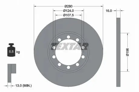 Диск гальмівний (задній) Ford Transit V347 06-14 (280х16) TEXTAR 92152003 Купити в Україні