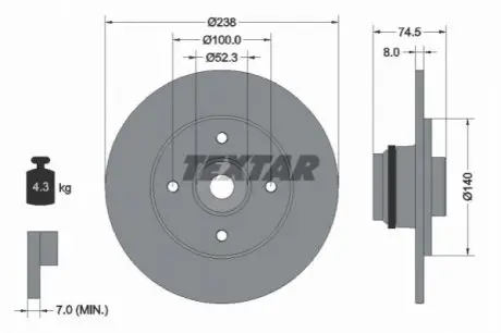 Диск гальмівний (задній) Renault Megane 96-03 (238x8) (с подшипником) (+ABS) TEXTAR 92154003